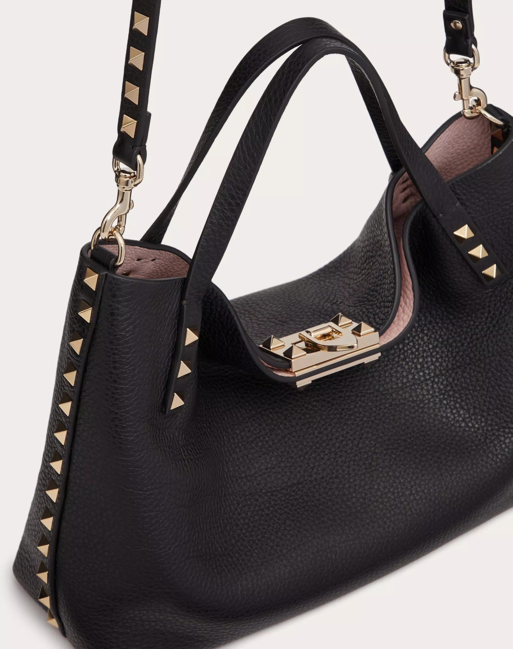 SMALL ROCKSTUD GRAINY CALFSKIN BAG WITH CONTRASTING LINING